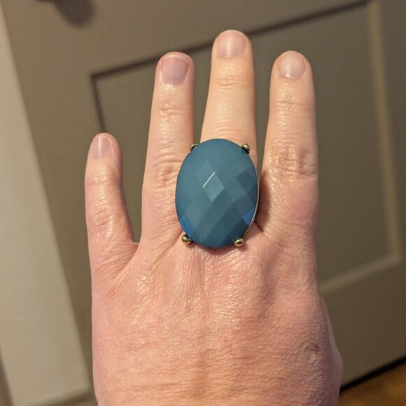 Bronze Blue Stone Diamond Cut Stretch Band Prong Bezel Adjustable Boho Statement - Picture 4 of 6